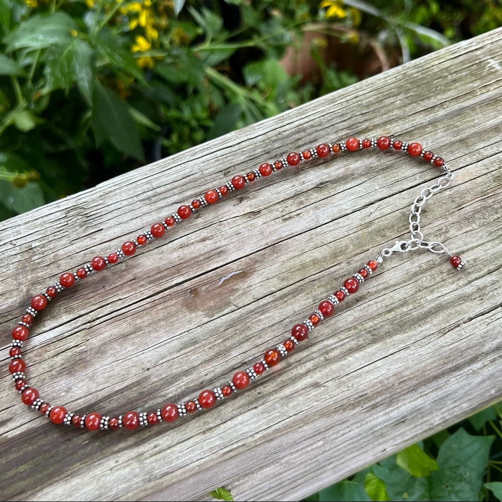Vintage Carnelian and Silver Beaded Necklace